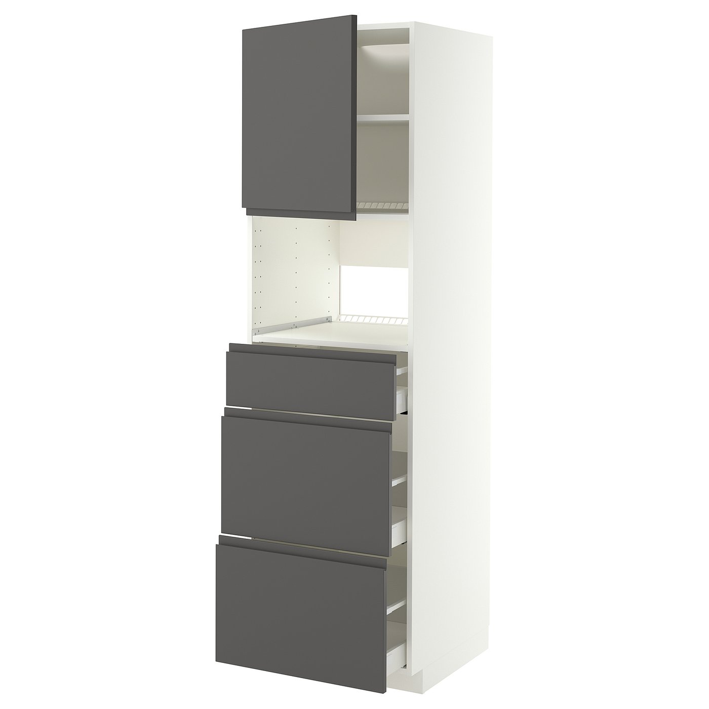METOD / MAXIMERA high cabinet f built-in appliances, white/Voxtorp dark grey, 60x60x200 cm