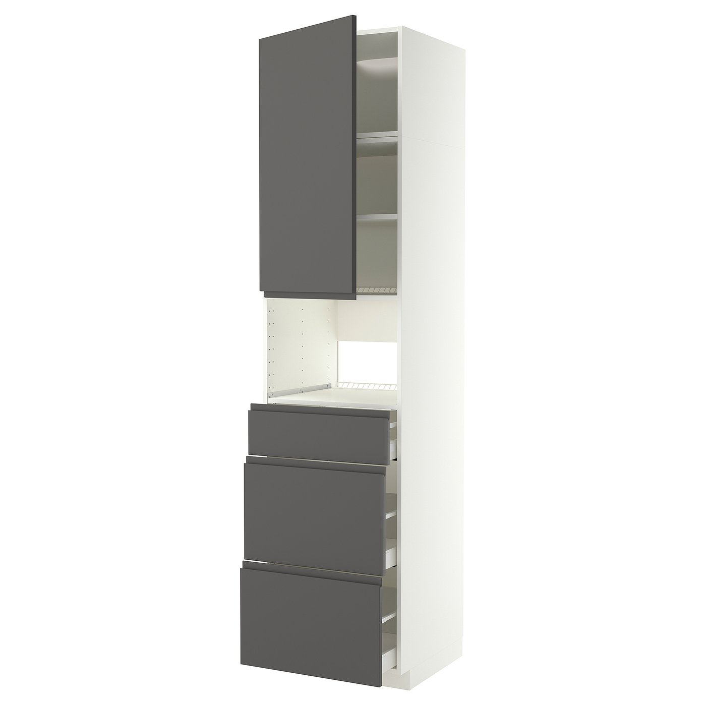 METOD / MAXIMERA high cabinet f built-in appliances, white/Voxtorp dark grey, 60x60x240 cm