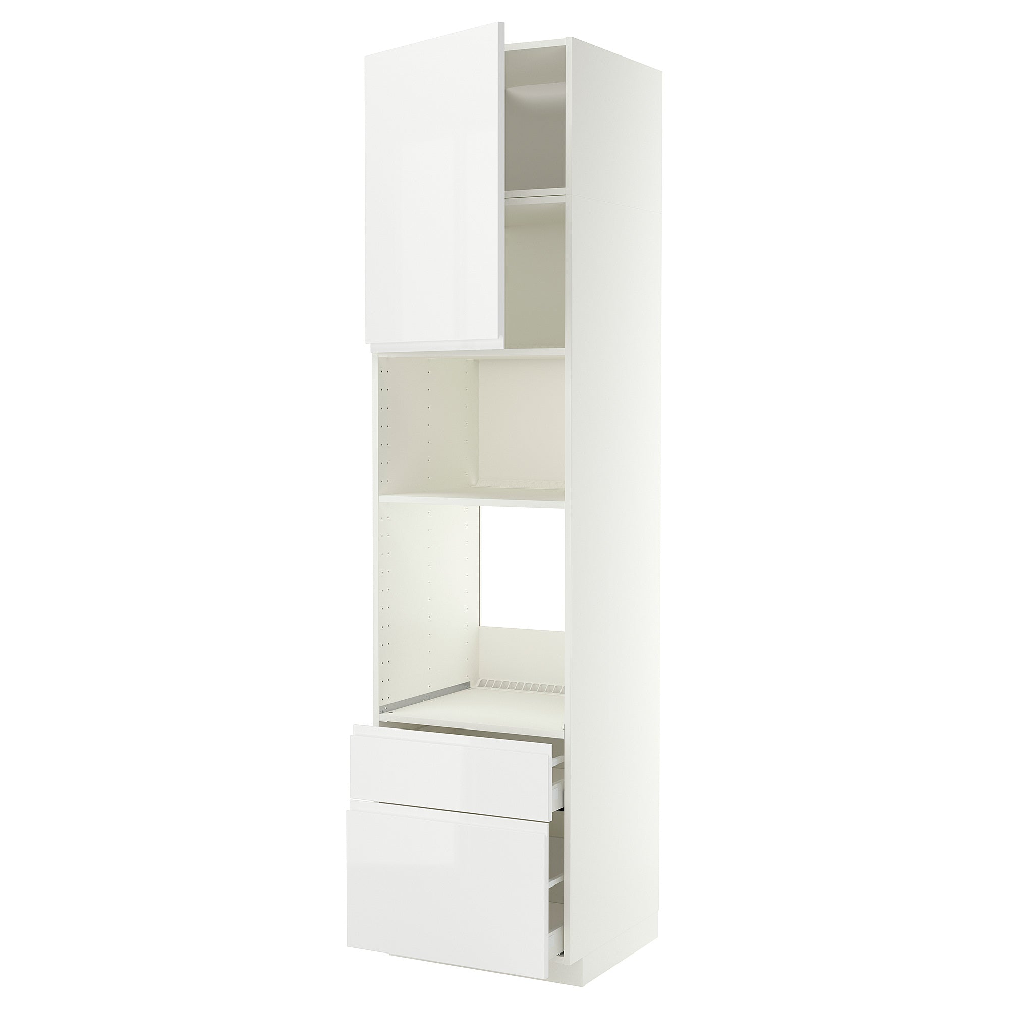 METOD / MAXIMERA high cabinet f built-in appliances, white/Voxtorp high-gloss/white, 60x60x240 cm