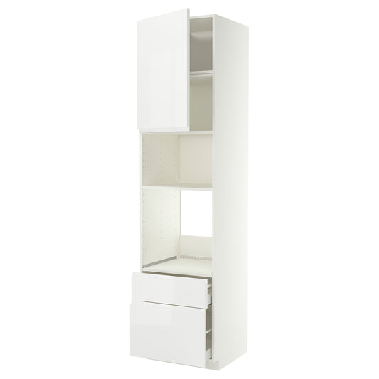 METOD / MAXIMERA high cabinet f built-in appliances, white/Voxtorp high-gloss/white, 60x60x240 cm