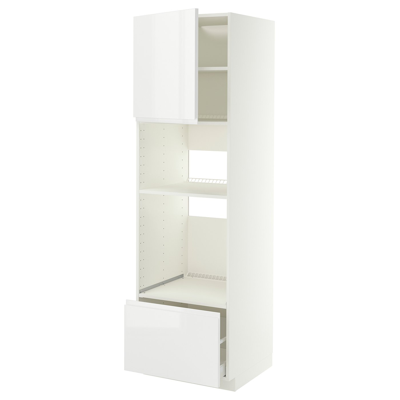 METOD / MAXIMERA high cabinet f built-in appliances, white/Voxtorp high-gloss/white, 60x60x200 cm