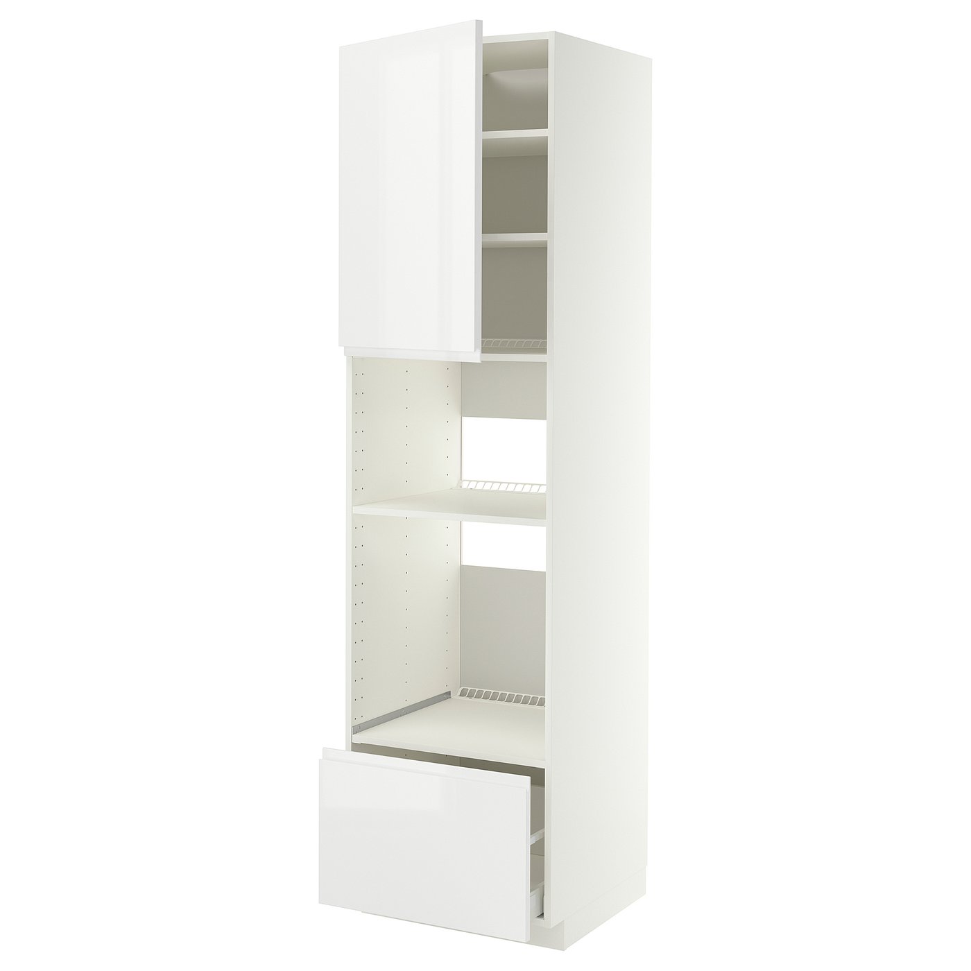 METOD / MAXIMERA high cabinet f built-in appliances, white/Voxtorp high-gloss/white, 60x60x220 cm