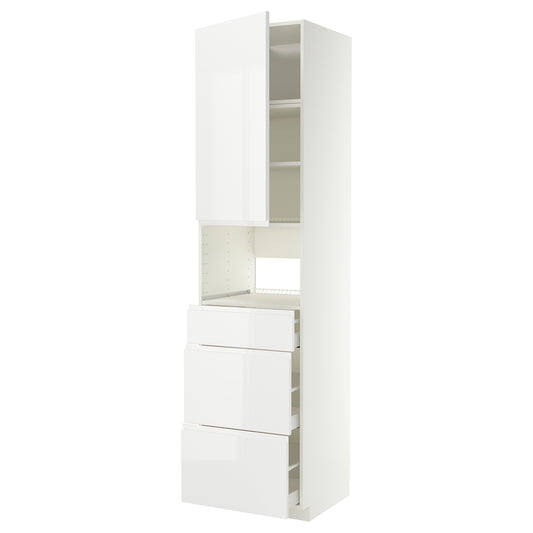 METOD / MAXIMERA high cabinet f built-in appliances, white/Voxtorp high-gloss/white, 60x60x240 cm