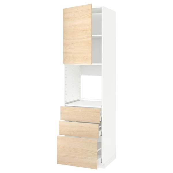 METOD / MAXIMERA high cab f oven w door/3 drawers, white/Askersund light ash effect, 60x60x220 cm