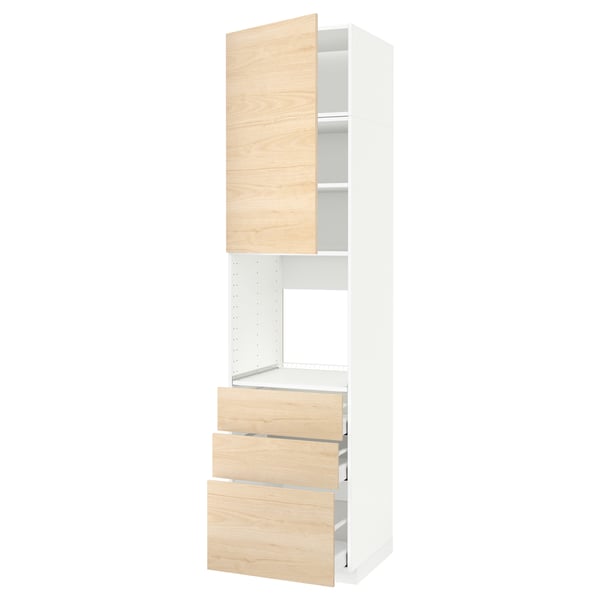 METOD / MAXIMERA high cab f oven w door/3 drawers, white/Askersund light ash effect, 60x60x240 cm