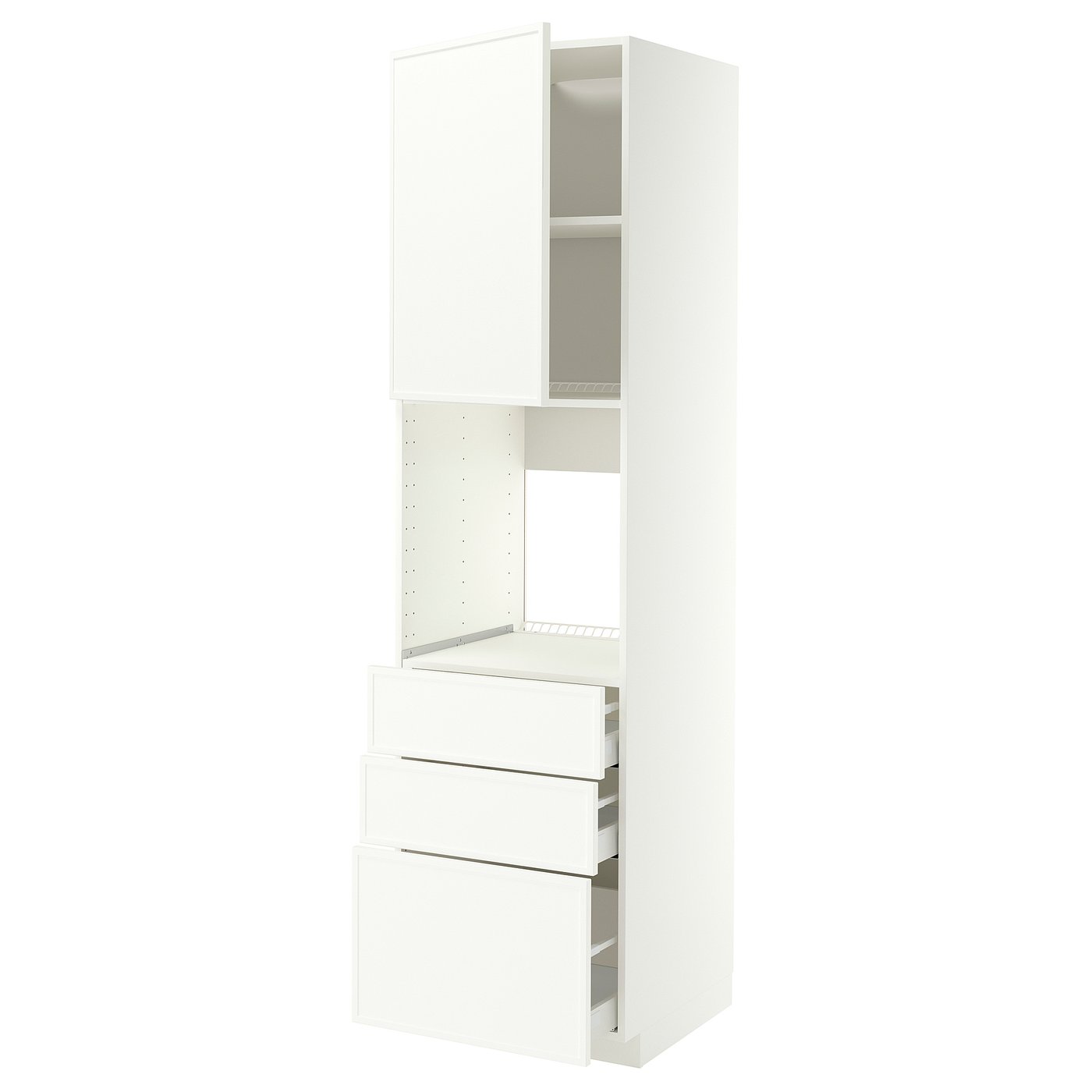 METOD / MAXIMERA high cab f oven w door/3 drawers, white/Aspudden matt white, 60x60x220 cm