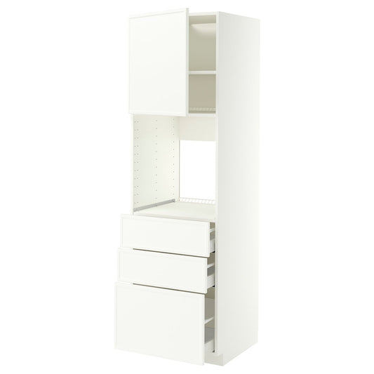 METOD / MAXIMERA high cab f oven w door/3 drawers, white/Aspudden matt white, 60x60x200 cm