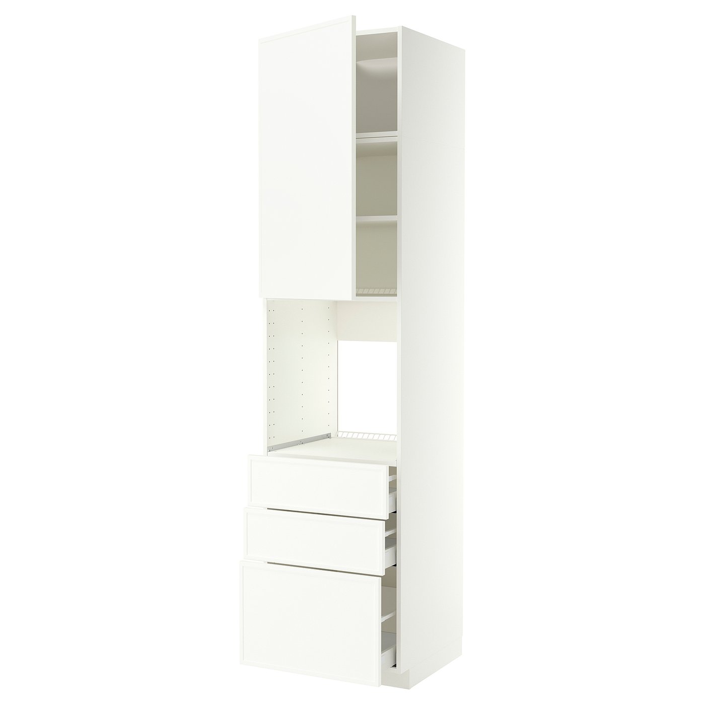 METOD / MAXIMERA high cab f oven w door/3 drawers, white/Aspudden matt white, 60x60x240 cm