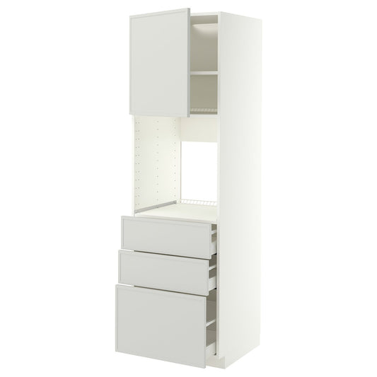 METOD / MAXIMERA high cab f oven w door/3 drawers, white/Aspudden light grey, 60x60x200 cm
