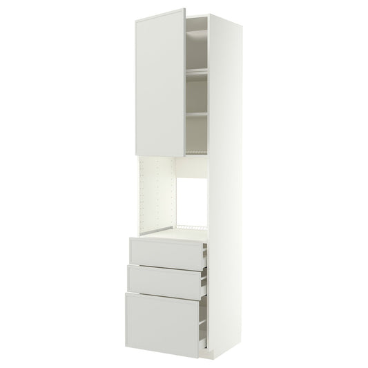 METOD / MAXIMERA high cab f oven w door/3 drawers, white/Aspudden light grey, 60x60x240 cm