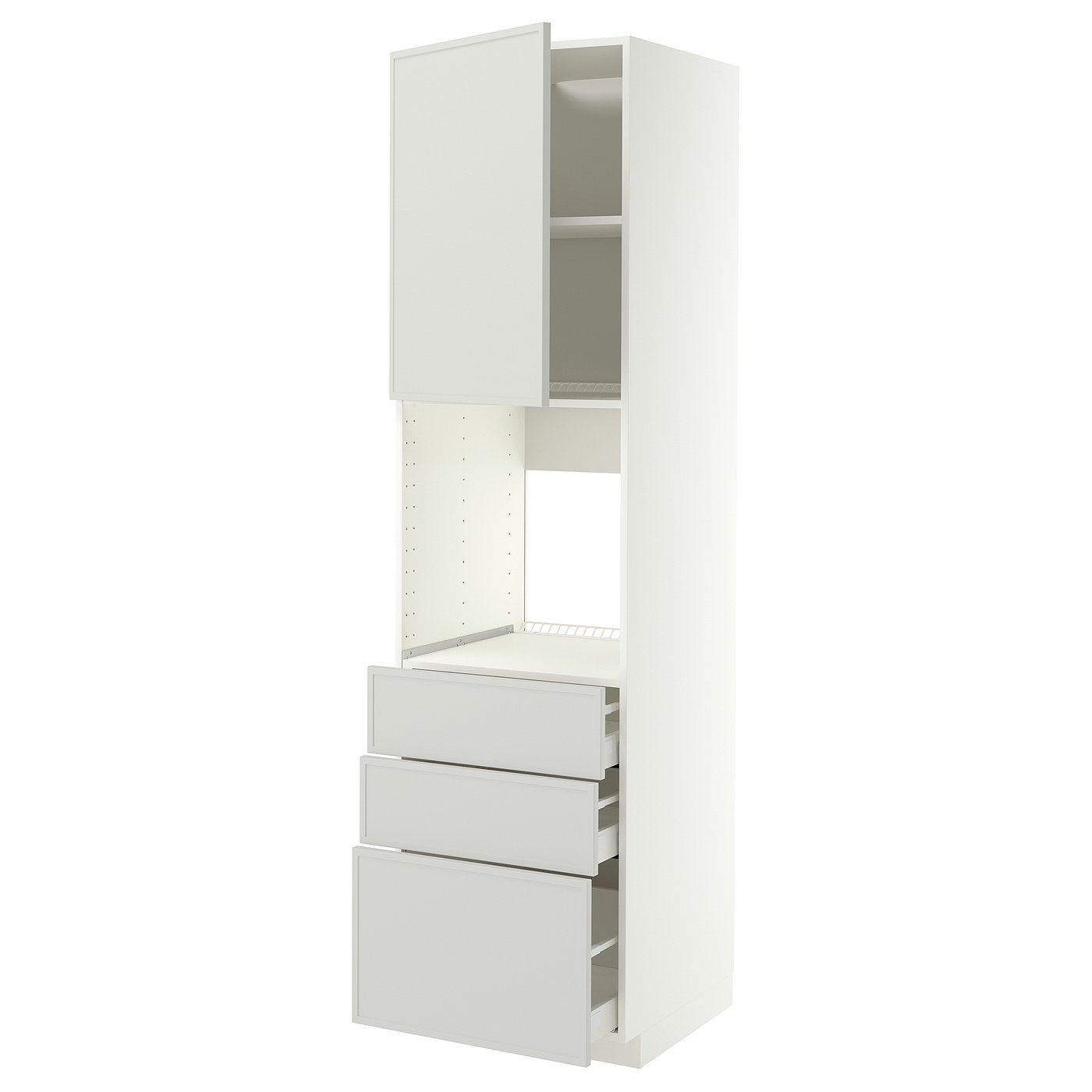 METOD / MAXIMERA high cab f oven w door/3 drawers, white/Aspudden light grey, 60x60x220 cm