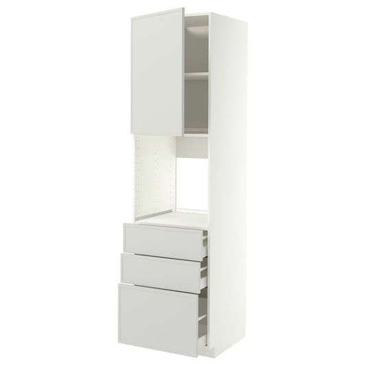 METOD / MAXIMERA high cab f oven w door/3 drawers, white/Aspudden light grey, 60x60x220 cm