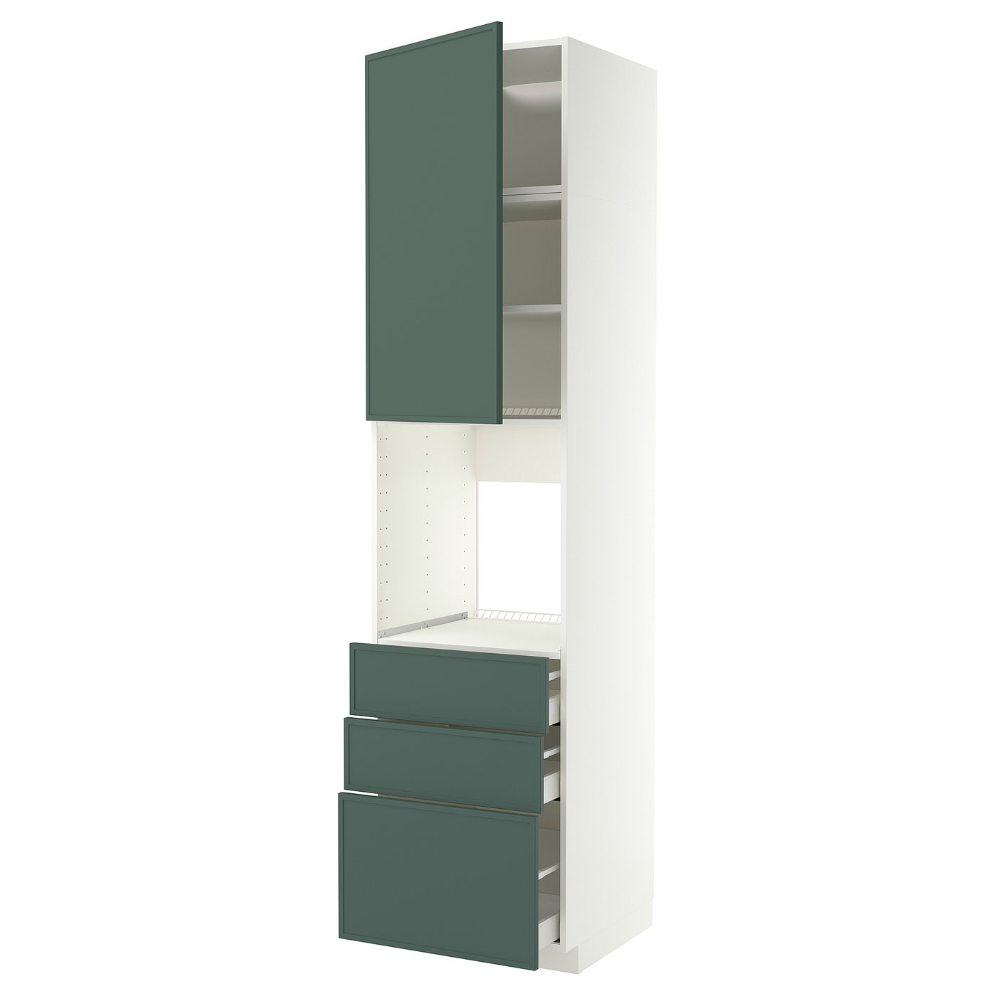 METOD / MAXIMERA high cab f oven w door/3 drawers, white/Aspudden dark grey-green, 60x60x240 cm