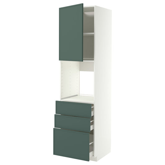METOD / MAXIMERA high cab f oven w door/3 drawers, white/Aspudden dark grey-green, 60x60x220 cm