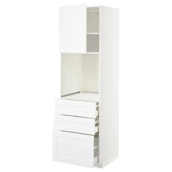 METOD / MAXIMERA high cab f oven w door/3 drawers, white/Axstad matt white, 60x60x200 cm