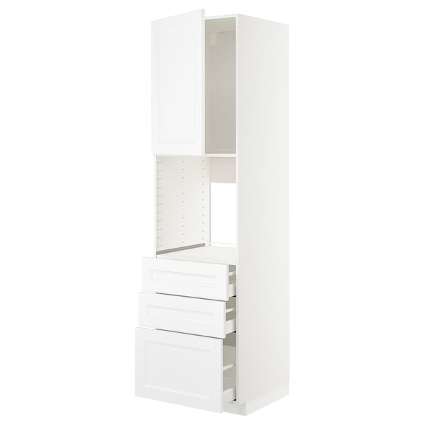 METOD / MAXIMERA high cab f oven w door/3 drawers, white/Axstad matt white, 60x60x220 cm