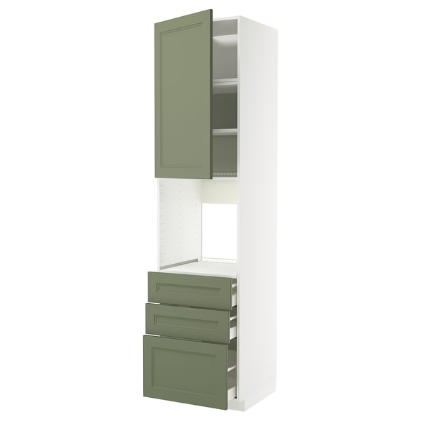 METOD / MAXIMERA high cab f oven w door/3 drawers, white/Axstad grey-green, 60x60x240 cm