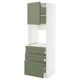 METOD / MAXIMERA high cab f oven w door/3 drawers, white/Axstad grey-green, 60x60x200 cm