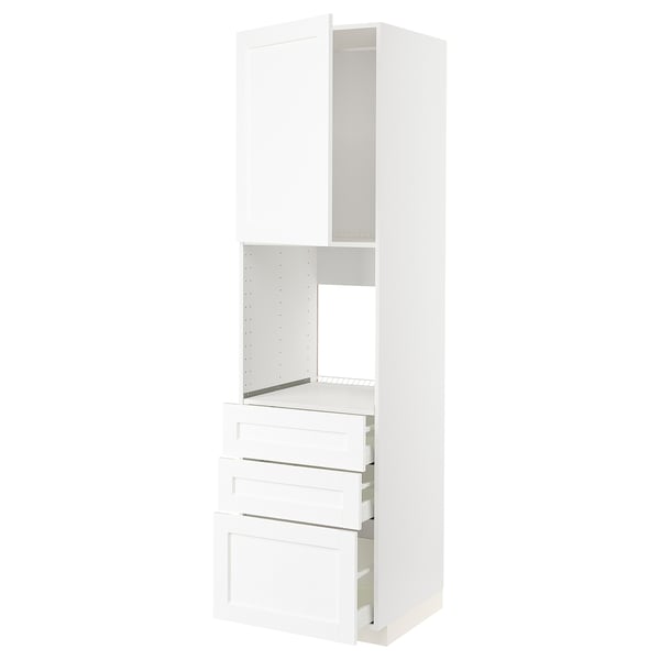 METOD / MAXIMERA - METOD / MAXIMERA High cab f oven w door/3 drawers, white Enköping/white wood effect, 60x60x220 cm