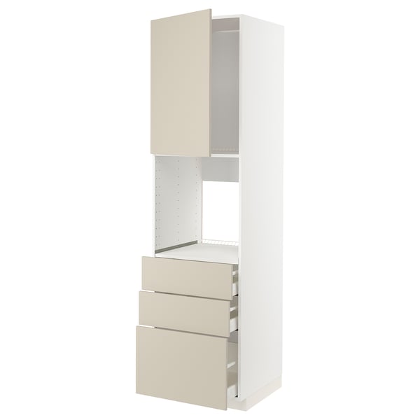 METOD / MAXIMERA high cab f oven w door/3 drawers, white/Havstorp beige, 60x60x220 cm