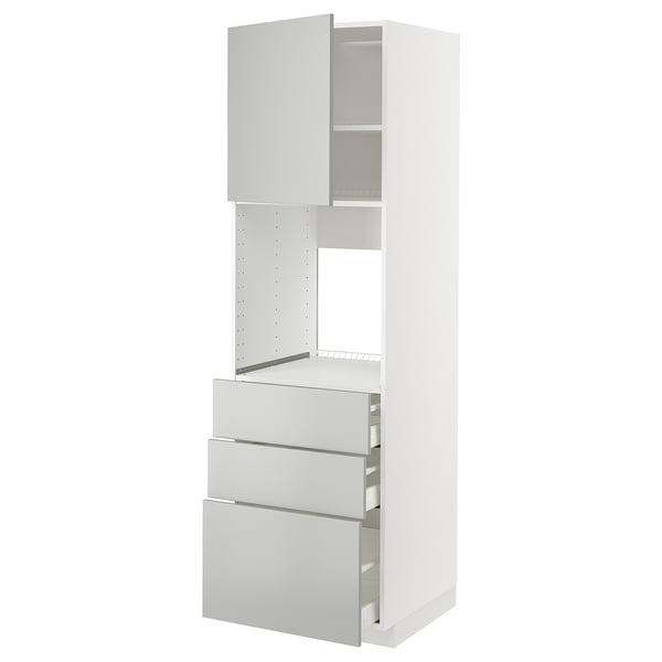 METOD / MAXIMERA high cab f oven w door/3 drawers, white/Havstorp light grey, 60x60x200 cm