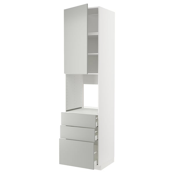 METOD / MAXIMERA high cab f oven w door/3 drawers, white/Havstorp light grey, 60x60x240 cm