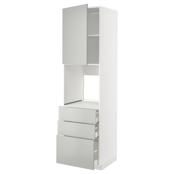 METOD / MAXIMERA high cab f oven w door/3 drawers, white/Havstorp light grey, 60x60x220 cm