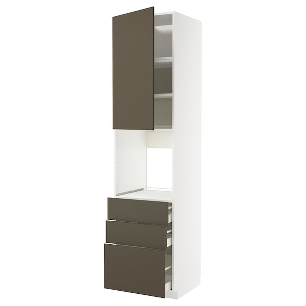 METOD / MAXIMERA - High oven cabinet/anta/3 drawers, white/Havstorp brown-beige,60x60x240 cm