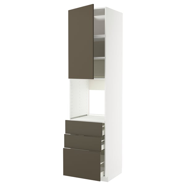 METOD / MAXIMERA high cab f oven w door/3 drawers, white/Havstorp brown-beige, 60x60x240 cm