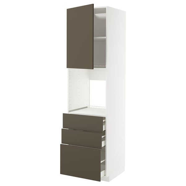 METOD / MAXIMERA high cab f oven w door/3 drawers, white/Havstorp brown-beige, 60x60x220 cm