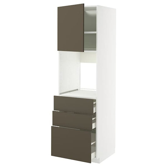 Ikea METOD / MAXIMERA - High cab f oven w door/3 drawers, white/Havstorp brown-beige, 60x60x200 cm