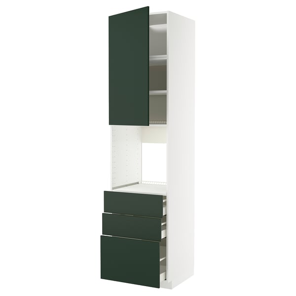 METOD / MAXIMERA high cab f oven w door/3 drawers, white/Havstorp deep green, 60x60x240 cm