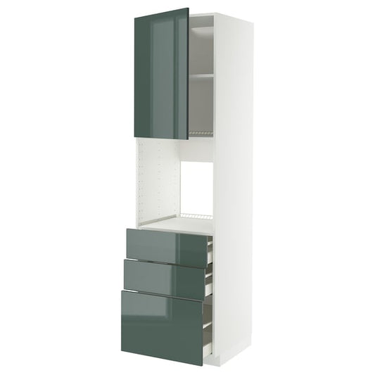 METOD / MAXIMERA high cab f oven w door/3 drawers, white/Kallarp high-gloss dark grey-green, 60x60x220 cm