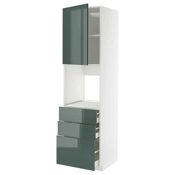 METOD / MAXIMERA high cab f oven w door/3 drawers, white/Kallarp high-gloss dark grey-green, 60x60x220 cm