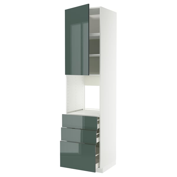 METOD / MAXIMERA high cab f oven w door/3 drawers, white/Kallarp high-gloss dark grey-green, 60x60x240 cm