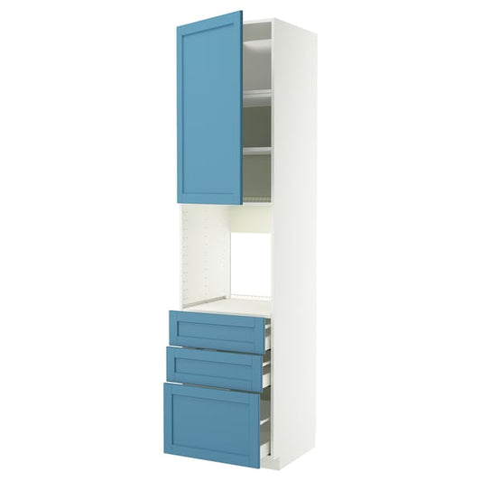 METOD / MAXIMERA high cab f oven w door/3 drawers, white/Lerhyttan blue, 60x60x240 cm