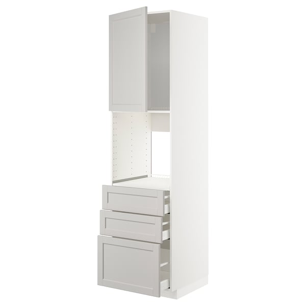 METOD / MAXIMERA high cab f oven w door/3 drawers, white/Lerhyttan light grey, 60x60x220 cm