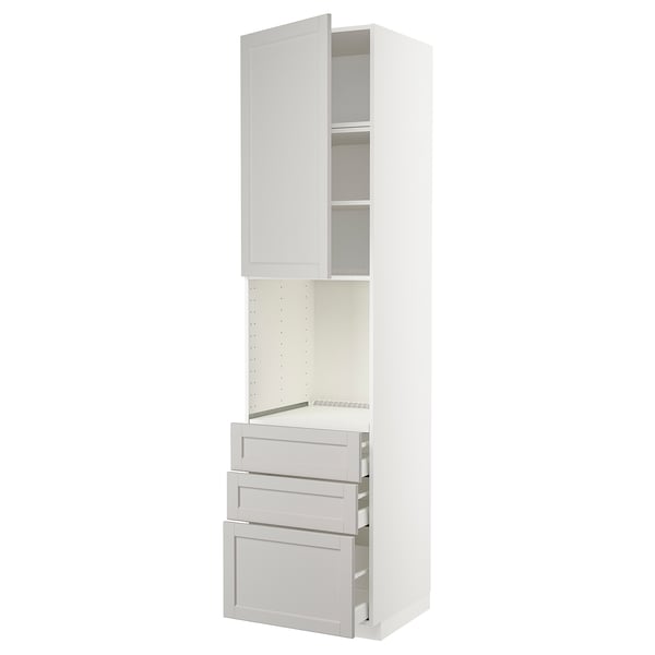METOD / MAXIMERA - High cab f oven w door/3 drawers, white/Lerhyttan light grey , 60x60x240 cm