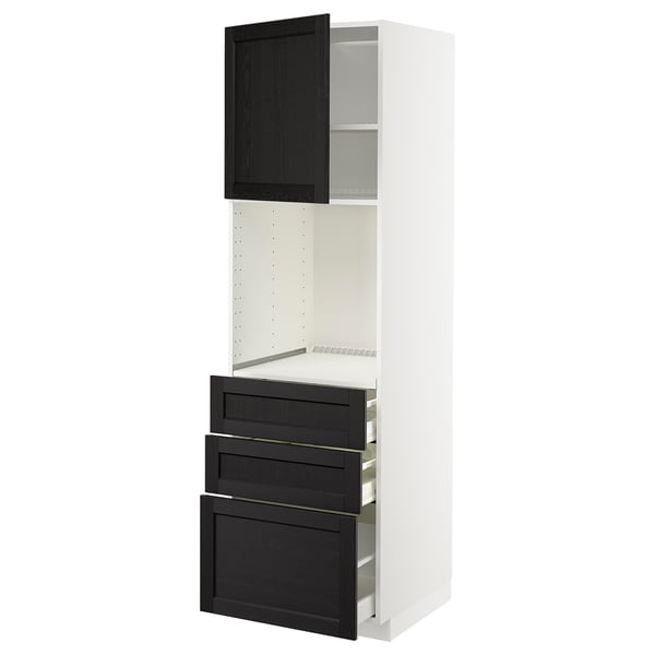 METOD / MAXIMERA high cab f oven w door/3 drawers, white/Lerhyttan black stained, 60x60x200 cm