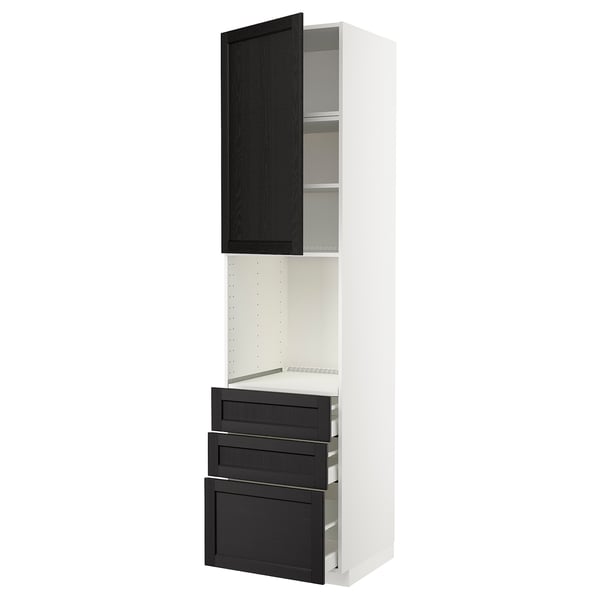 METOD / MAXIMERA - High cab f oven w door/3 drawers, white/Lerhyttan black stained , 60x60x240 cm