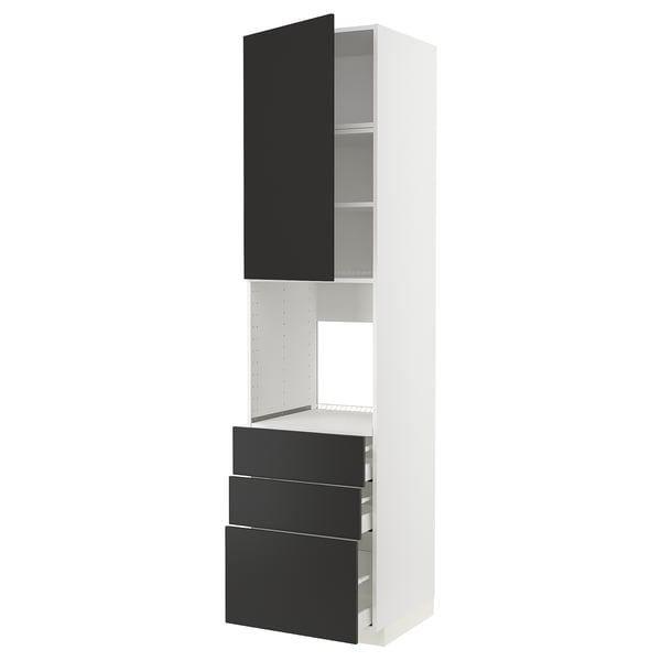 METOD / MAXIMERA - High cab f oven w door/3 drawers, white/Nickebo matt anthracite , 60x60x240 cm