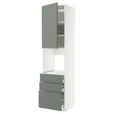 METOD / MAXIMERA high cab f oven w door/3 drawers, white/Nickebo matt grey-green, 60x60x240 cm