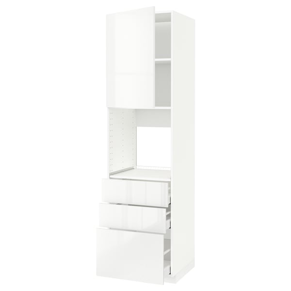 METOD / MAXIMERA - High cab f oven w door/3 drawers, white/Ringhult white , 60x60x220 cm