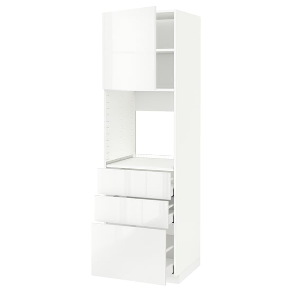 METOD / MAXIMERA high cab f oven w door/3 drawers, white/Ringhult white, 60x60x200 cm