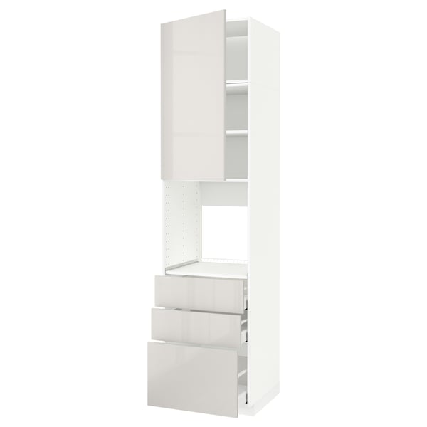 METOD / MAXIMERA high cab f oven w door/3 drawers, white/Ringhult light grey, 60x60x240 cm