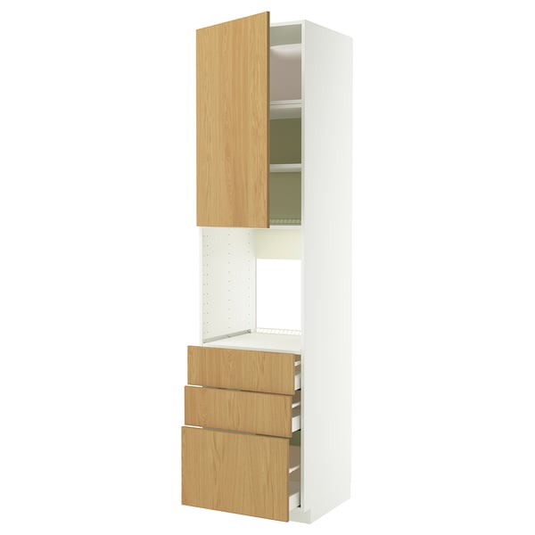 METOD / MAXIMERA high cab f oven w door/3 drawers, white/Sinarp oak veneer, 60x60x240 cm