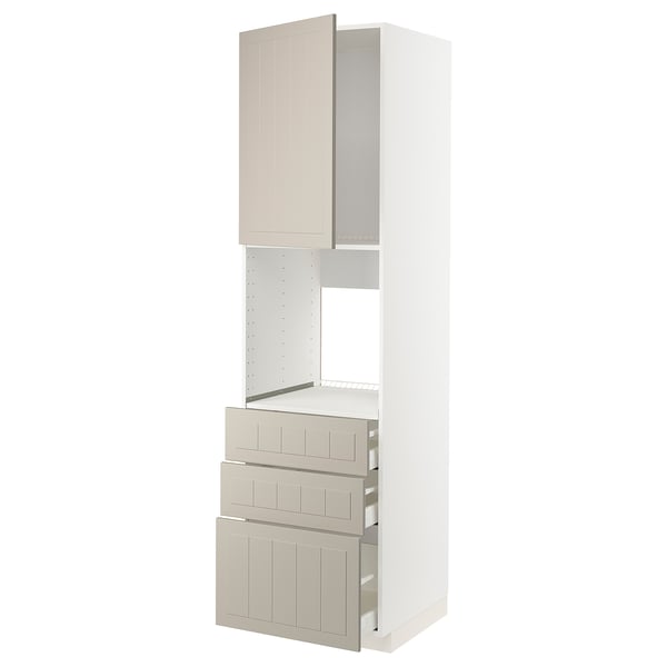 METOD / MAXIMERA - High cab f oven w door/3 drawers, white/Stensund beige , 60x60x220 cm