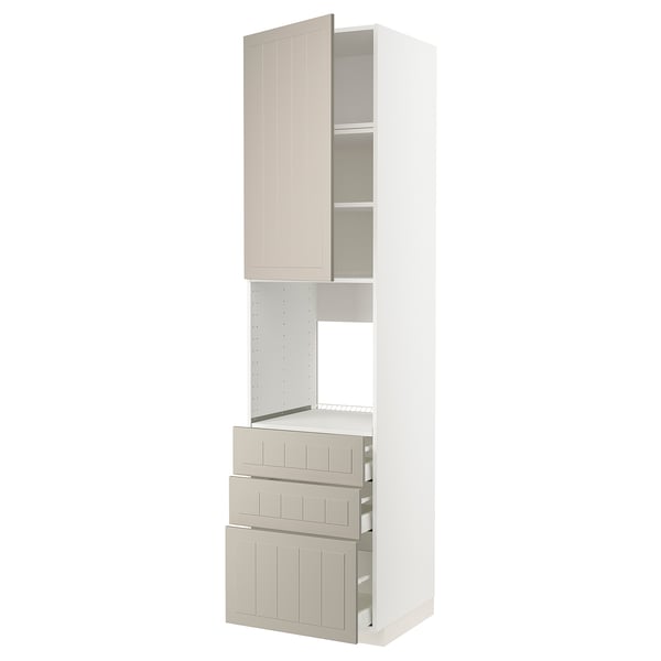 METOD / MAXIMERA - High cab f oven w door/3 drawers, white/Stensund beige , 60x60x240 cm