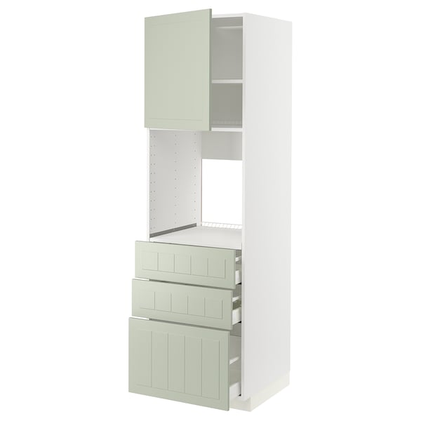 METOD / MAXIMERA high cab f oven w door/3 drawers, white/Stensund light green, 60x60x200 cm