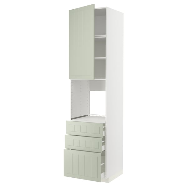 METOD / MAXIMERA high cab f oven w door/3 drawers, white/Stensund light green, 60x60x240 cm